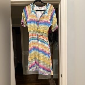 ESQUALO Yellow Pink Puff Sleeve Sundress